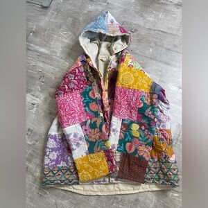 Patchwork quilt coat one size hoodie button up new 100% cotton